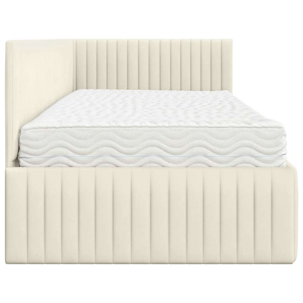 Corner Bed Frame with Mattress 2 Pcs Cream Velvet