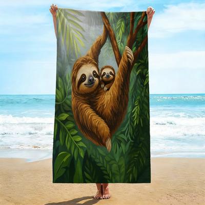 Serviette de Plage Paresseux Surdimensionnée, Serviette de Bain en Microfibre Douce Séchage Rapide Imprimé Paresseux de la Jungle, Grande Couverture de Plage pour Piscine et Voyage 1 pièce