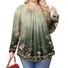 Women's Plus Size Fashion Printed Casual Pleated Round Neck Long Sleeve Top