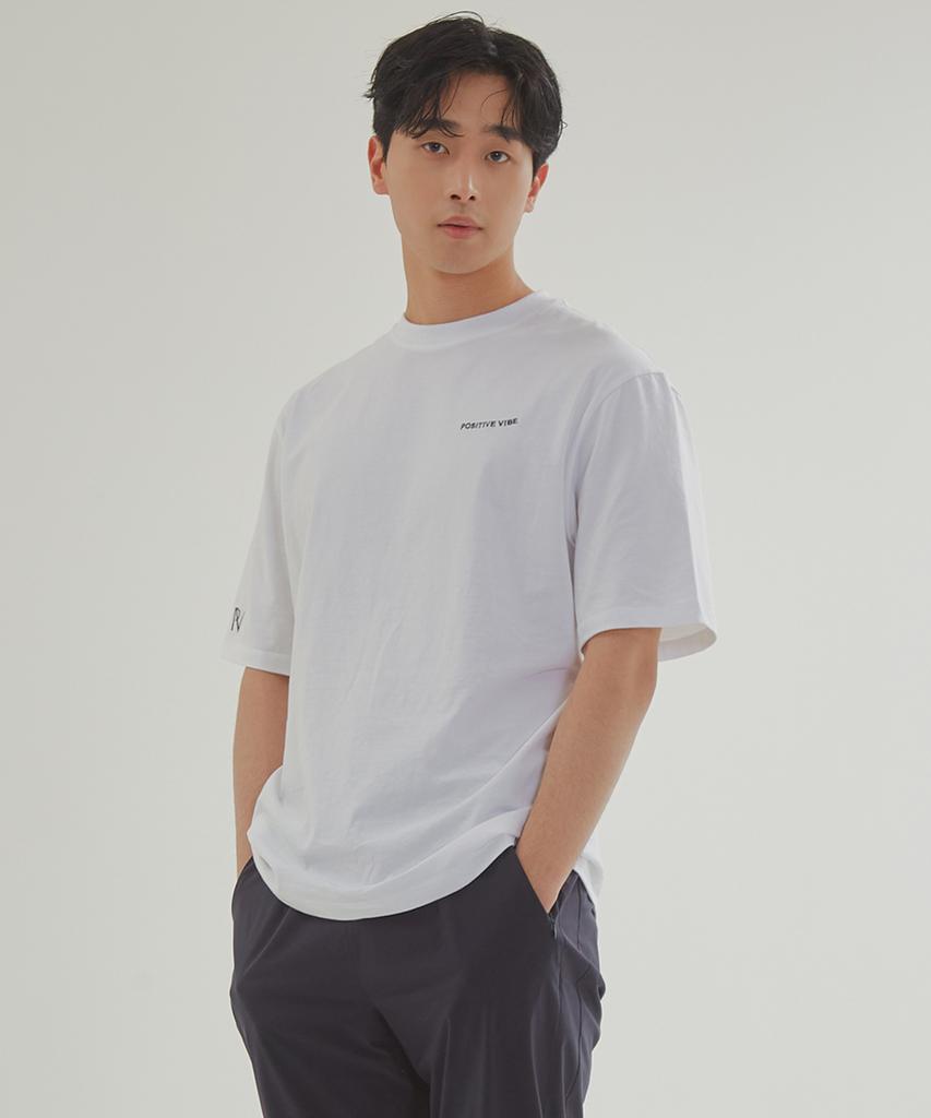 Pojitibeubaibeu [Unisex] Logo-Embroidered Oversized Cotton-Jersey T-Shirt(White)