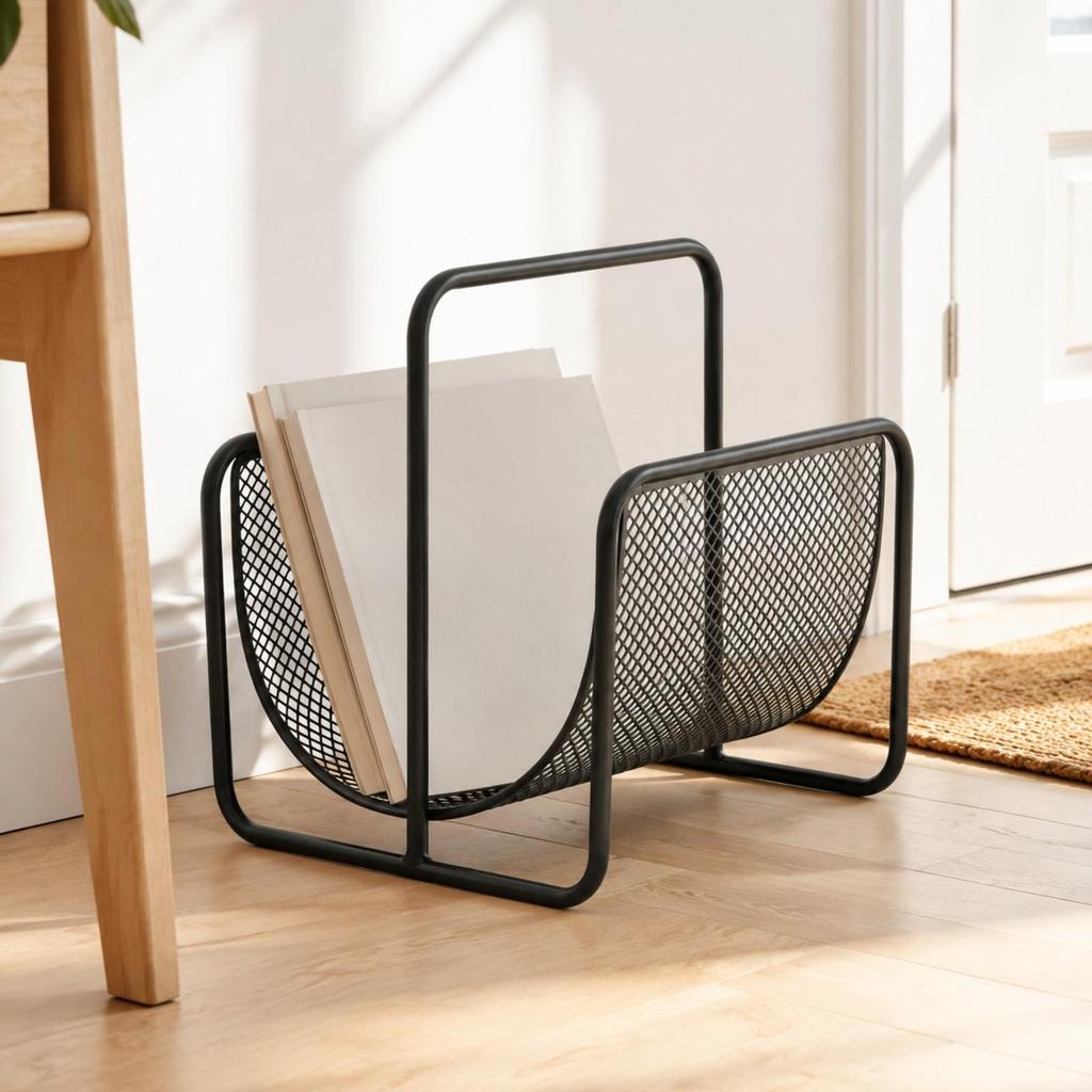 Metal Magazine Rack with Carry Handle Sturdy Floor Decorative