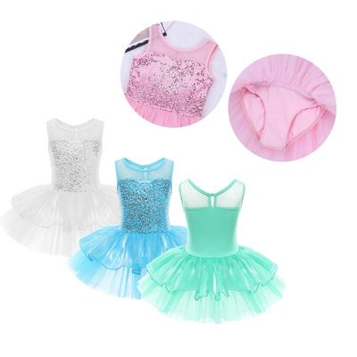 Body da ballo per bambina, body da balletto senza maniche, vestito da tutù, body da ginnastica con giunture in rete