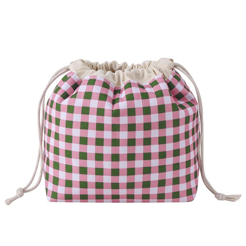 Plaid Pattern Drawstring Cosmetic Organizer Large Capacity Drawstring Storage Pouch  Travel Storage