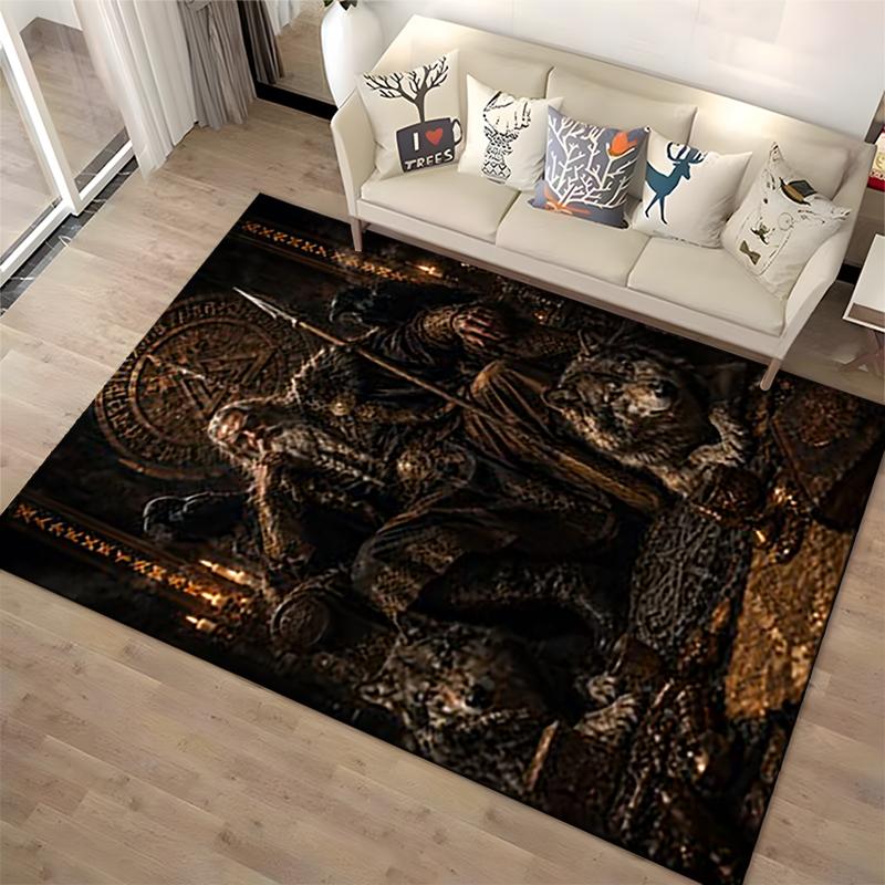 Viking King with Wolves Design Rug Non-slip rug suitable for living room and bedroom sofas