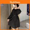 Modern French Designer Dress With Long Sleeves For Casual Fall Wear