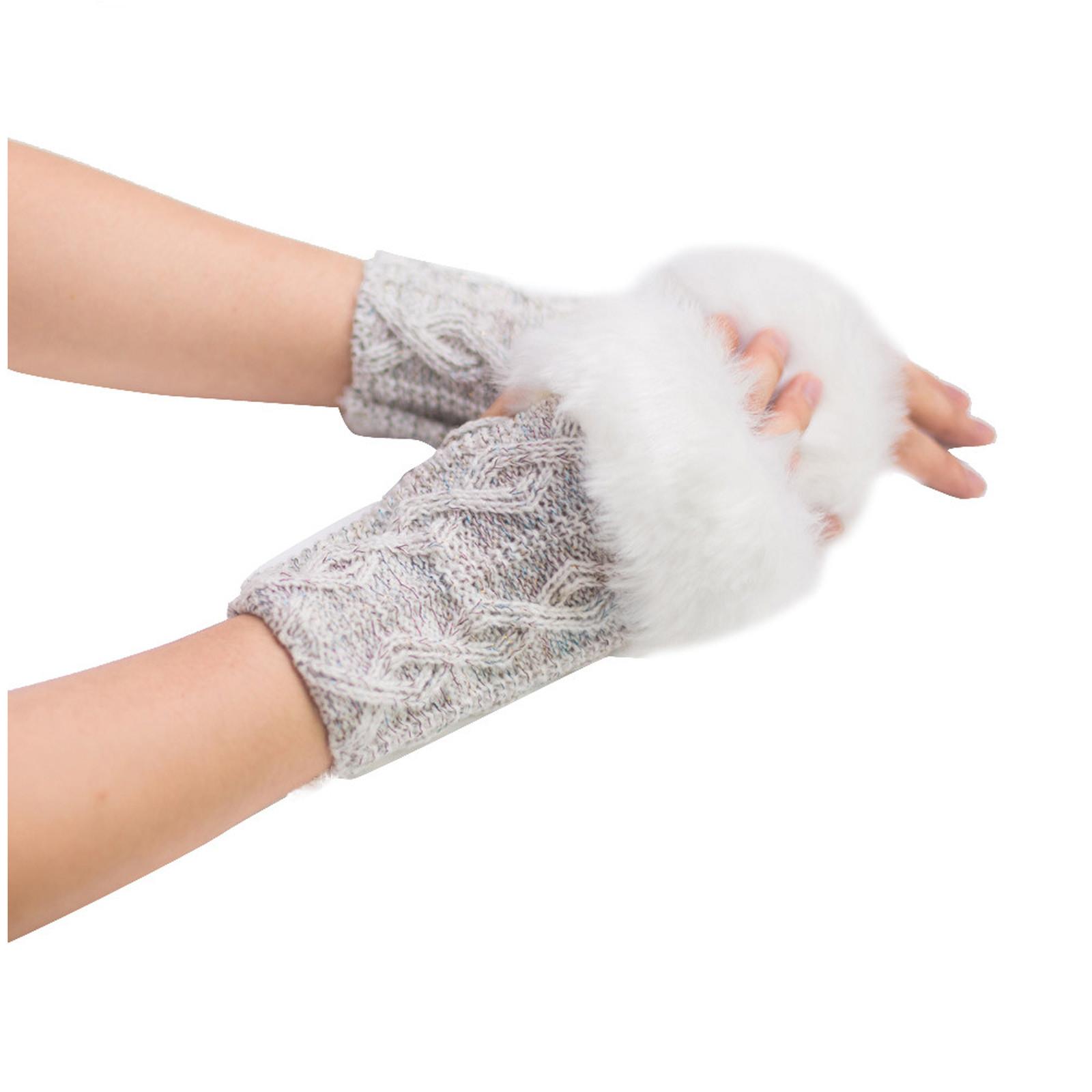

Women Girl Keep Warm Winter Faux Wrist Fingerless Gloves Mittens білий