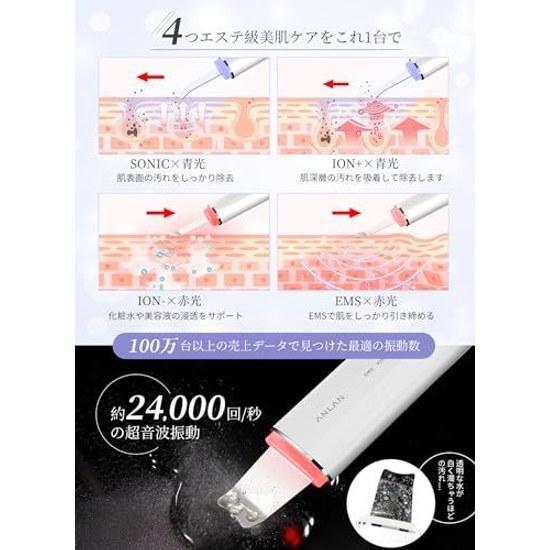 ANLAN Royal Water Peeling IPX7 Waterproof Facial Device 6 Functions Ultrasonic EMS Lift Care Ion Red Blue Light Treatment Pore Unisex Type-C Charging
