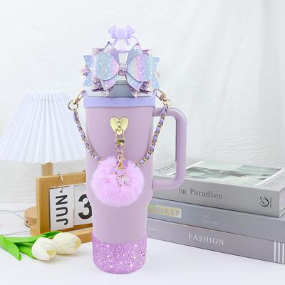 Bling Stanley Cup Accessories For 40Oz & 30Oz Tumbler Including Silicone Cute Bow Straw Topper Cover, Silicone Stanley Cup Boot