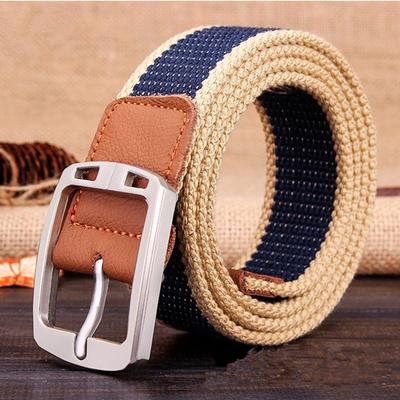 Men'S Canvas Day Buckle Casual Belt, Student Belt, Striped Trend Belt