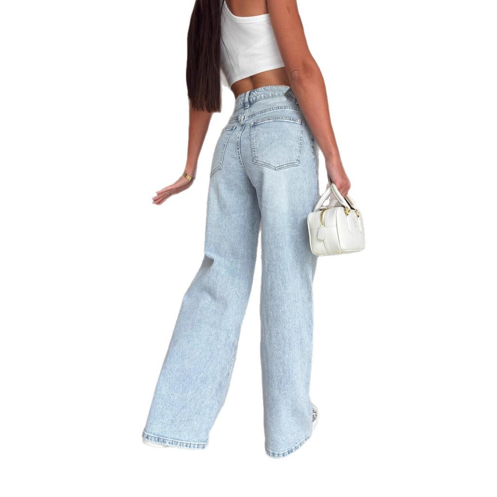 Herbst Neuer Stil Kordelzug Überkreuzt Gerades Bein Jeans, Modisch und Retro, Schlankmachende Weitbeinjeans für Damen