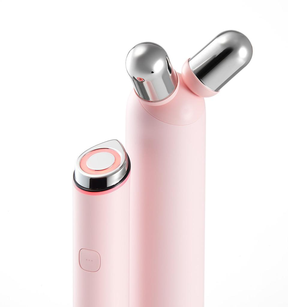 Medicube AGE-R Booster V Roller Mini Plus EMS V-Line Conjunto Massageador Facial com Cabeça V Roller + Gel Booster PDRN (Rosa/Bege)