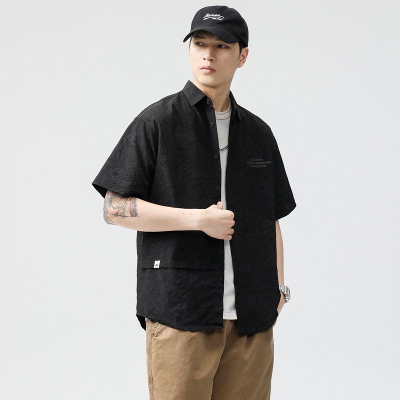 

Летняя жаккардовая рубашка из ледяного шелка в рабочем стиле, мужская рубашка с лацканами, свободного кроя, с коротким рукавом 4XL