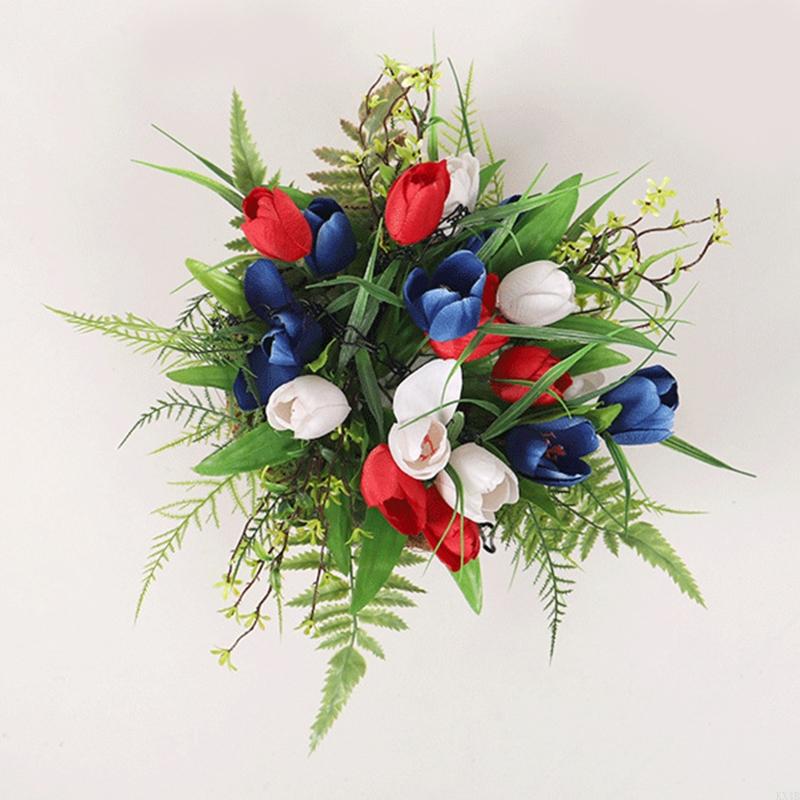 KX4B Metal Coir Hanging Basket Red White Blue Tulip Flower Pot Holder for Indoor Outdoor Garden Yard Decoration Gift