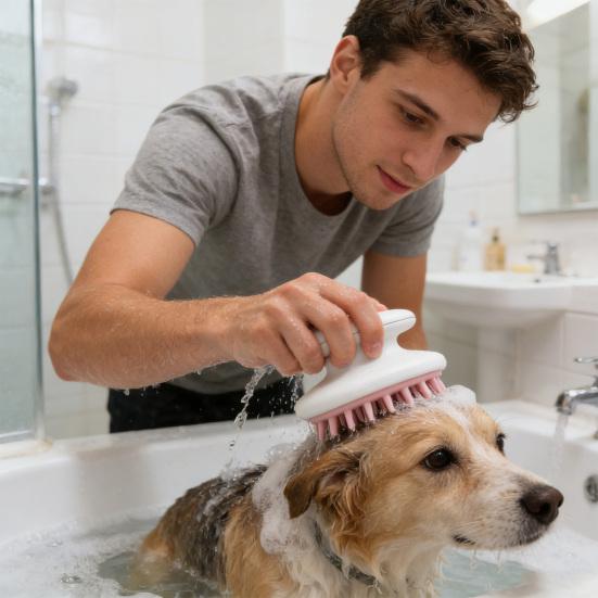 Dog Grooming Comb Silicone Teeth Pet Brush with Anti-slip Handle Gentle Pet Massage Comb Bath Brush for Long Short Hair Dogs