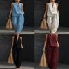 Cotton Linen Blend Sleeveless Pantsuit With Patching For Casual Women Spring Summer