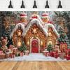 Christmas Party Snow White Gingerbread House Photography Background - With Flash, Christmas Tree Lantern