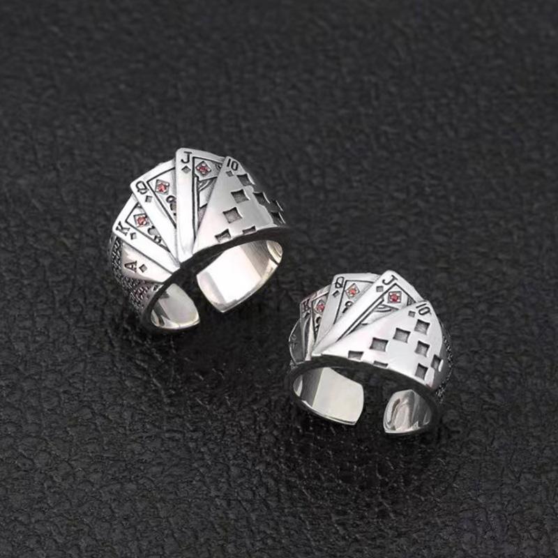 Retro Royal Flush Poker Ring For Men Punk Gothic Rock Hiphop Open Ring Unisex Accessories Handmade Designer Jewelry Lover Gift