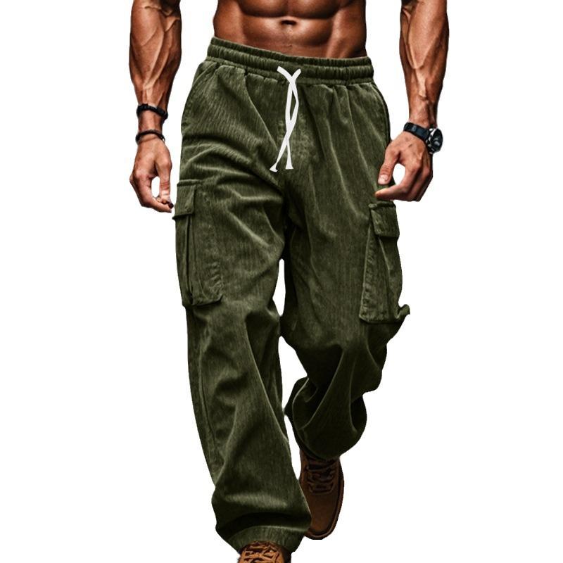 Fashionable Corduroy Men's Autumn Winter Style Casual Breathable Wide-leg Multi-pocket Straight-leg Casual Versatile Trousers