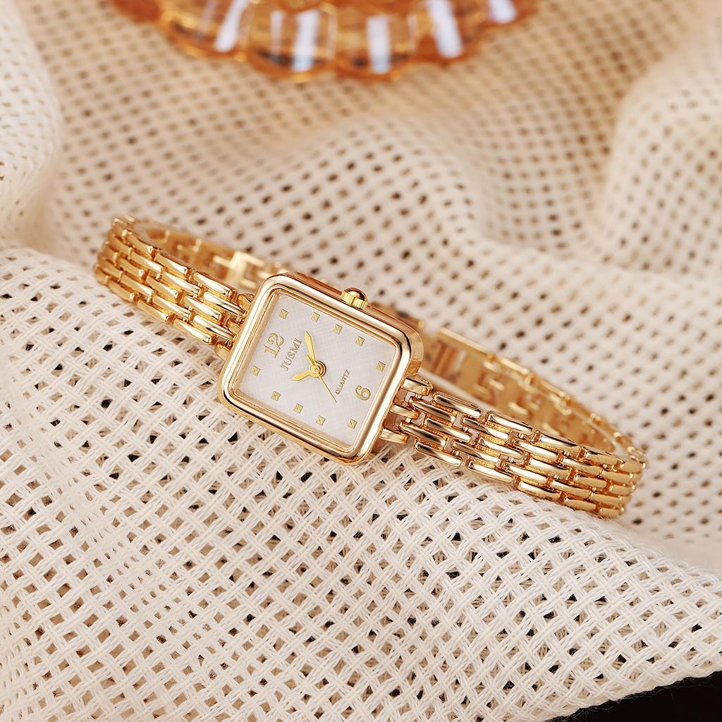 No gift box New fashion small square bag mixed scale steel strap quartz watch   butterfly bracelet 2 sets