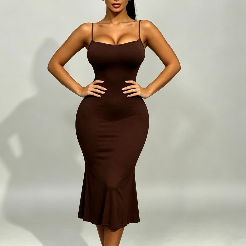 Kardashian Suspender Dress European and American New Spice Girl Skirt Vacation Medium and Long Skirt Slim Temperament Hip Fishtail Skirt