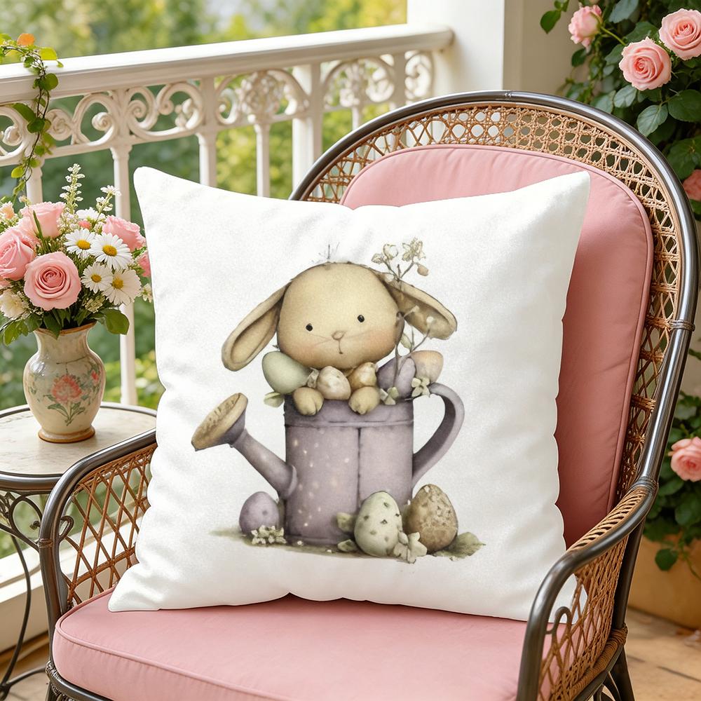Baby Bunny Easter Cushion Cover Soft Plush Throw Pillow Cover DoubleSided Decorative Cushion Case Sofa Bedroom Home Decor