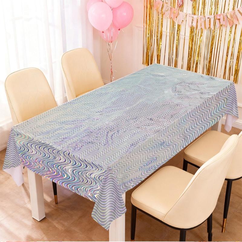 PET Tablecloth Waves Pattern Colorful Disposable Table Cover Party Decors For Outdoor Indoor Use And Family Gatherings