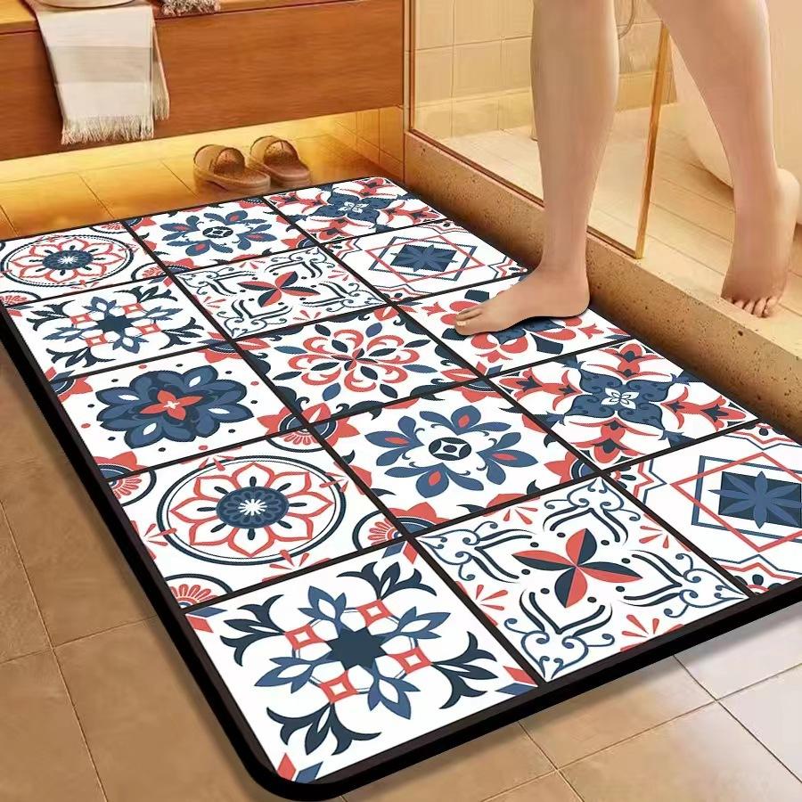 American Flower Diatom Mud Floor Mat, Bathroom Non-Slip And Dirt-Resistant Absorbent Floor Mat, Toilet Quick-Drying And Easy To Take Care Of