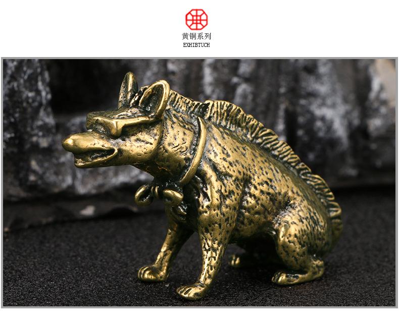 Brass Hyaenidae with Glasses Statue Miniatures Figurines Desktop Ornaments Vintage Home Decorations Accessories Crafts