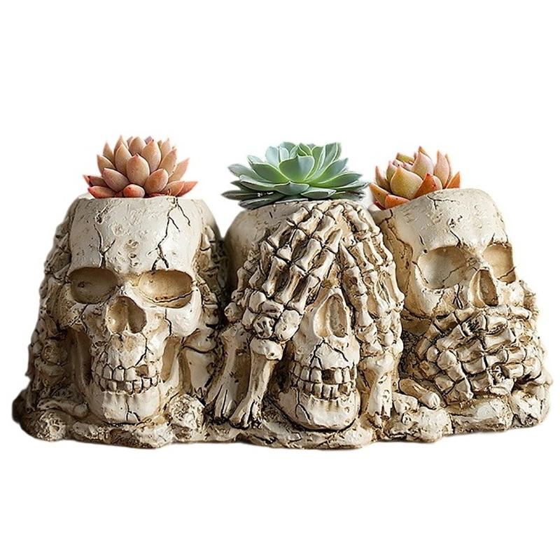 

Кашпо в форме черепа Хэллоуин Подставка для ручек и карандашей в виде черепа Держатель для ключей-скелетов Подставка для кистей для макияжа Принадлежности для дома и офиса