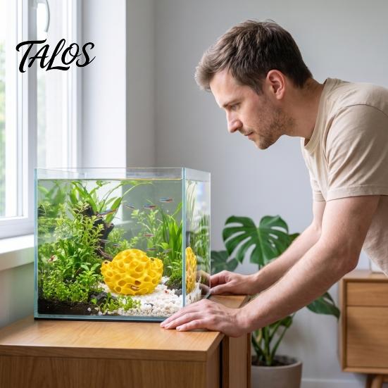 Fish Breeding Cave Aquarium Shrimp Cave, 3D Printed Honeycomb Betta Hide, Tank Ground Hideout, Porous Sphere Shelter for Guppy Small