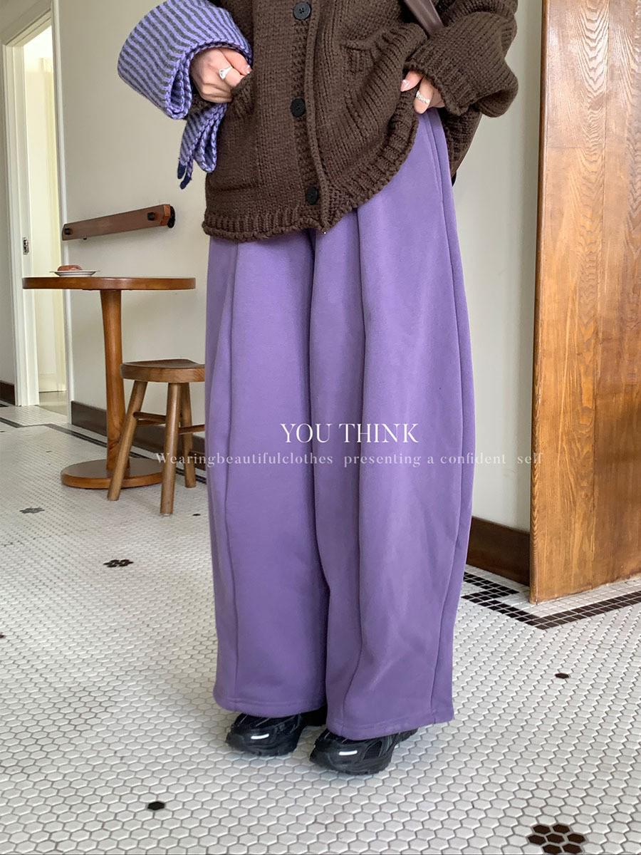 Thirteenth Row High-Waisted Korean Style Plus Velvet Warm Sweatpants One Size