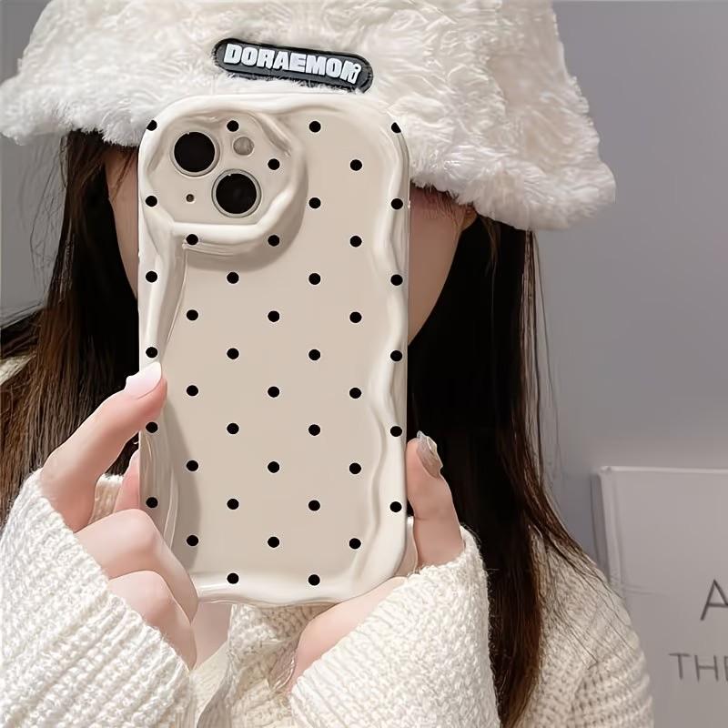 Simple Solid Color Polka Dot Phone Case For iPhone 17 17e 16e 16 15 14 13 12 11 Pro Max Plus Shockproof Curly Wave Edge Cover
