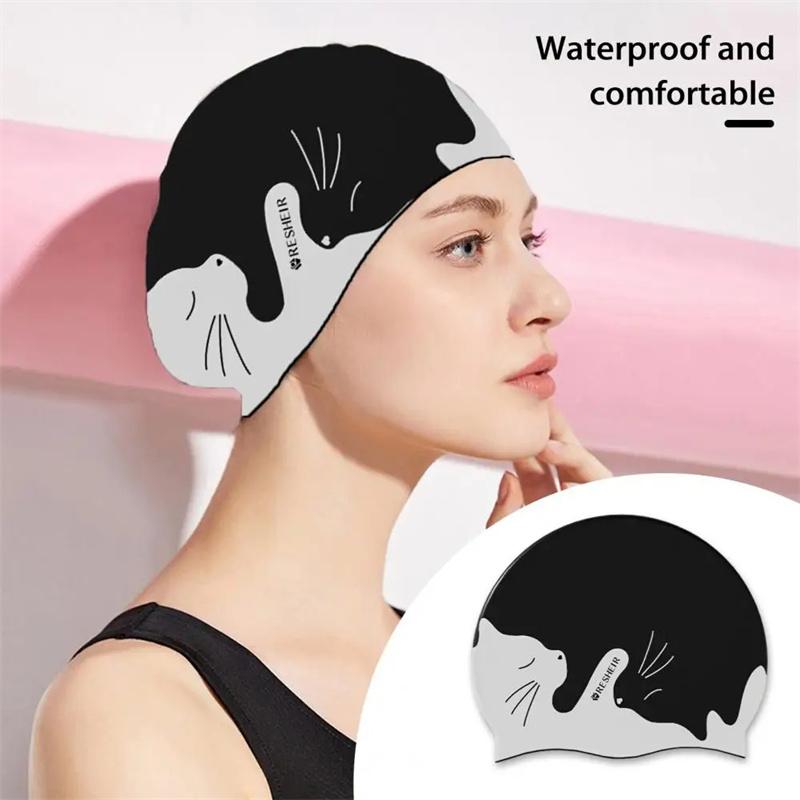 Swimming Caps Waterproof Silicone Swimming Hat Cartoon Pattern Dry Hair Swim Caps Unisex Ear Protection Diving Hat For Men/Women