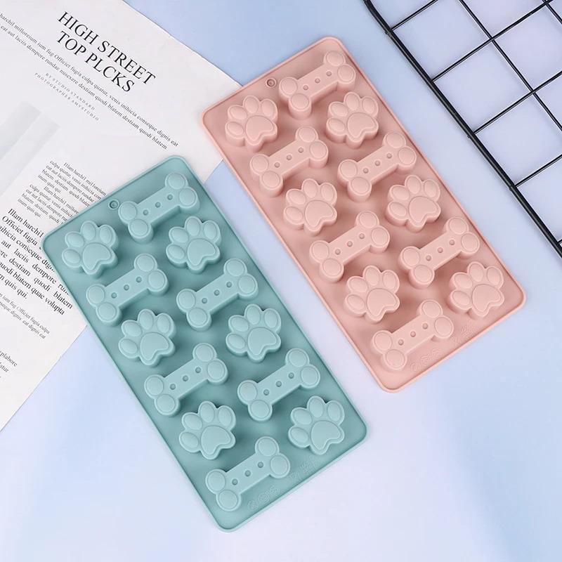 1Pcs Silicone Dog Bone Paw Mold Pink Blue For Dog Biscuits Treats Ice Cubes Chocolate Cake Candy