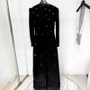 Elegant Heavy Beaded Long-Sleeve Diamond Long Dress