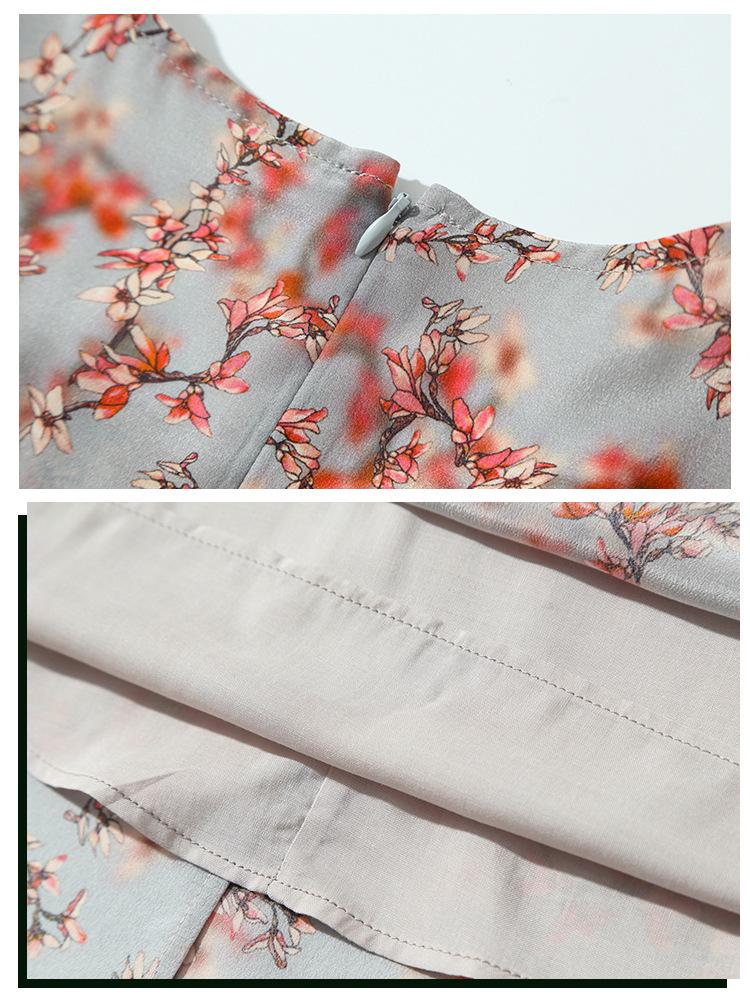 Robe Mi-longue en Soie Fleur de Prunier d'Été