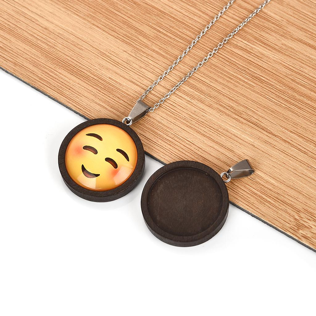 Buy Wooden Pendant Trays Round Cabochon Bases for Crafting DIY Jewelry