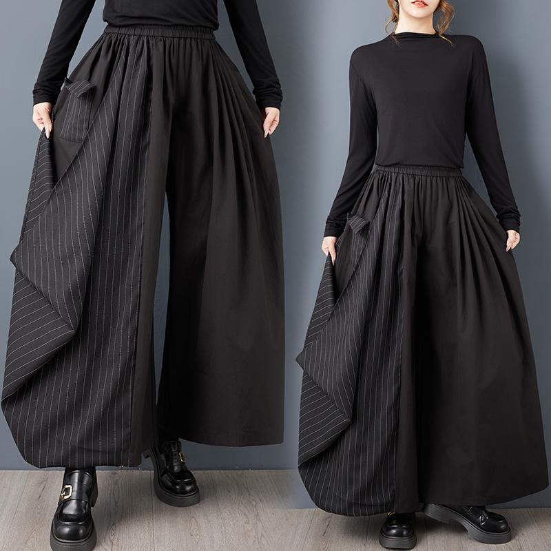 DIMANAF Plus Size Women New Long Pants Loose Trousers Big Size Casual Spring Autumn Solid Black Bottoms Skirts