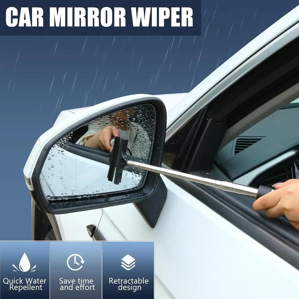 Car Side Mirror Portable Rainy Glass Window Cleaning Tool Wiper Telescopic Handle Squeegee Telescopic Rearview Mirror Squeegee
