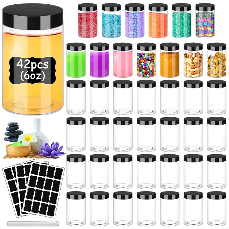 Plastic Jars with Lids 8OZ 36PCS,Small Cosmetic Slime Containers Clear Travel Round Jars Empty Refillable Sample Containers Leak Proof Pot with Black