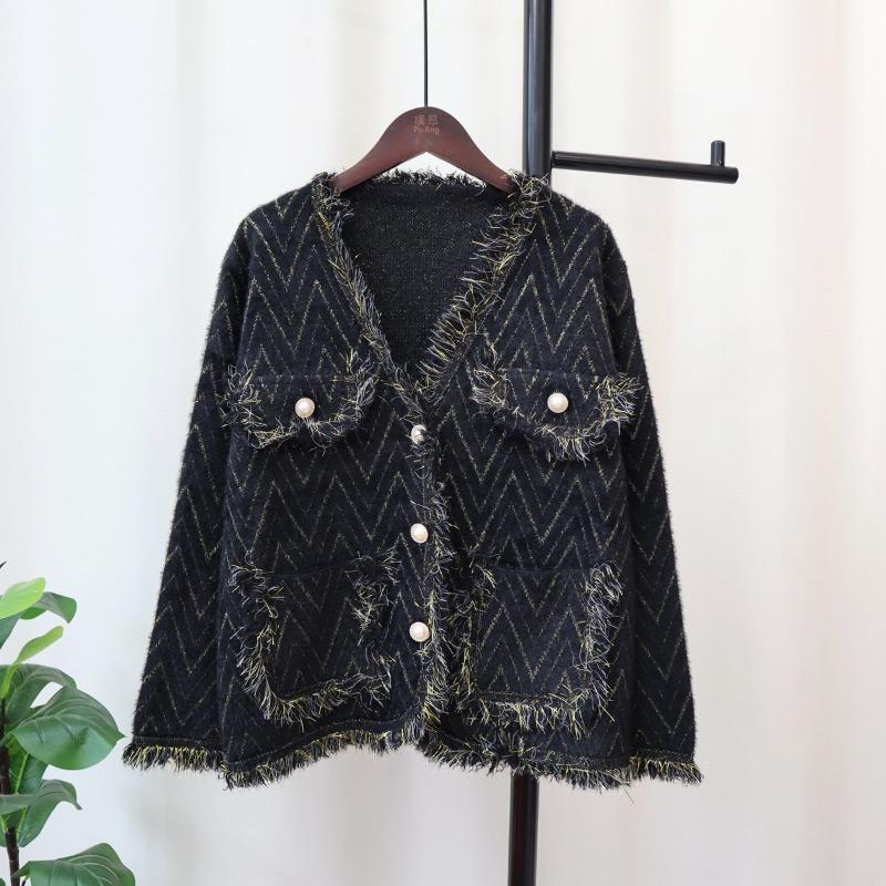 Imitation Mink Velvet Knitted Cardigan Women's Autumn and Winter Loose Retro Niche Sweater Jacket Retro Style