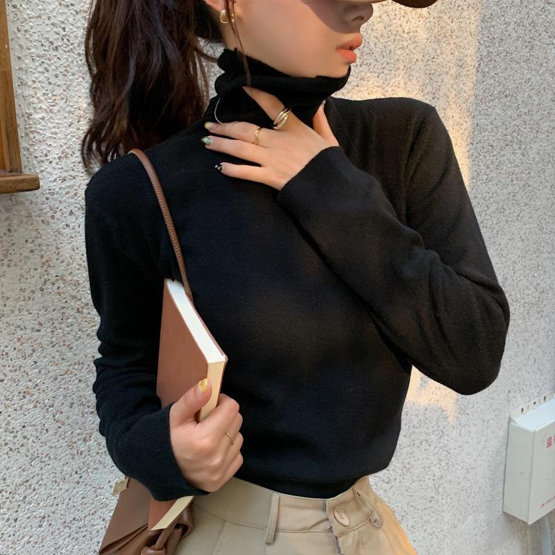 Stacked Collars Stacked Knitted Sweaters for Women's Autumn and Winter Simple and Versatile Long-sleeved Bottoms, Basic Inner Tops, Soft Waxy Sweaters