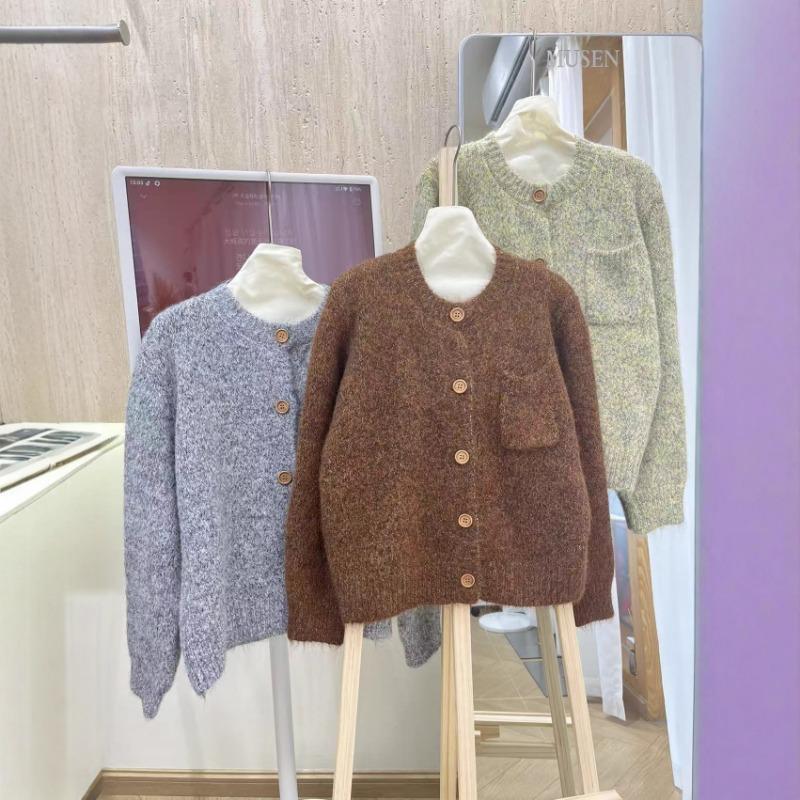 Flower thread knitted cardigan women's clothing autumn and winter new lazy wind loose retro sweater jacket women