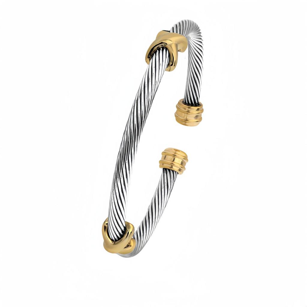 Trendy European-American 4MM Titanium Steel Twisted Wire Open Bracelet – Stainless Steel, Versatile Design for Women