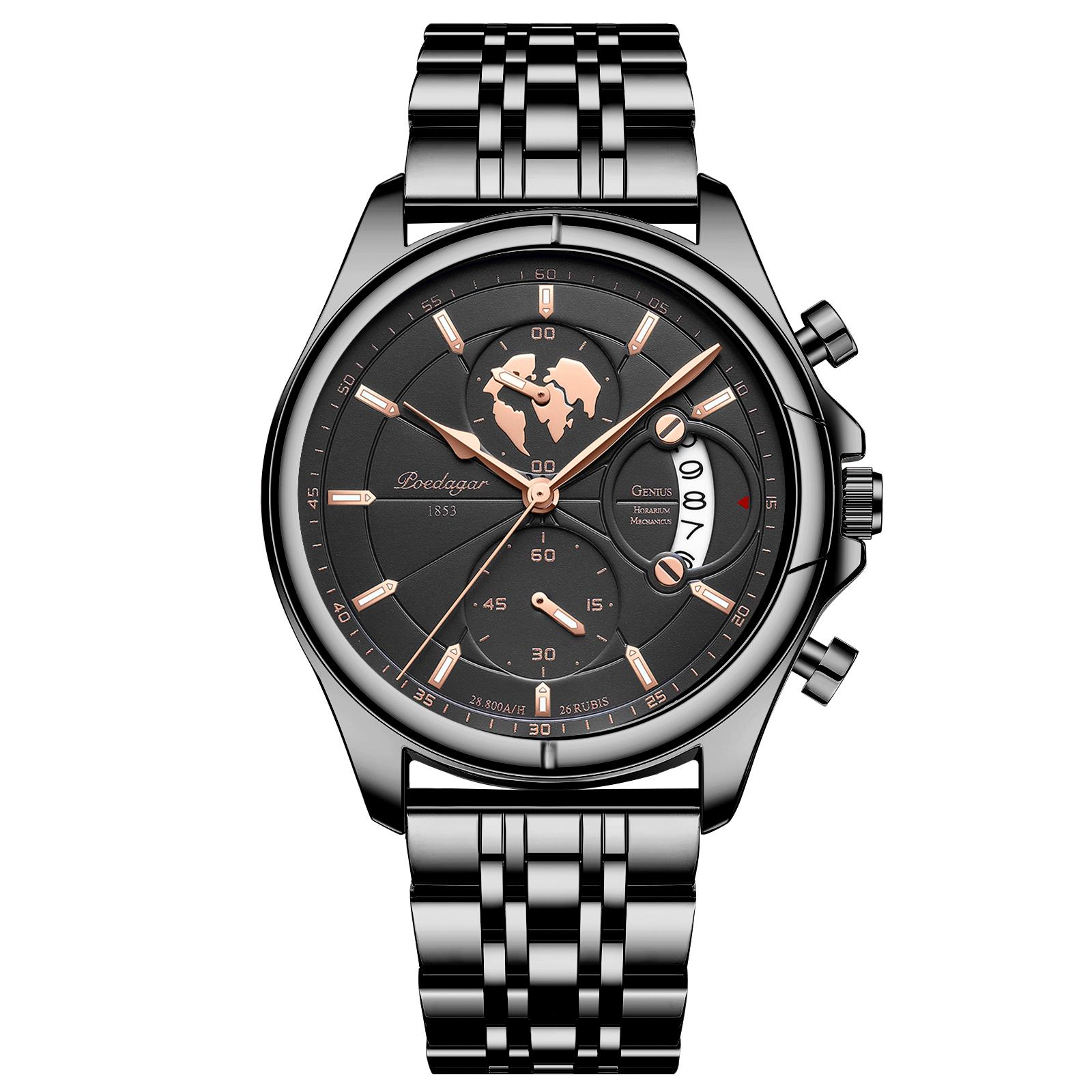 

POEDAGAR Top Original Men Watch Chronograph Waterproof Date Quartz Luxury Watches Stainless Stain Business Male Wristwatch чёрный