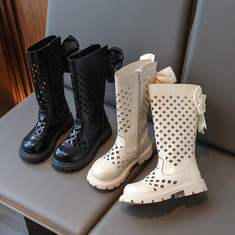 

Летние детские классные сапоги Bow Cool для девочек, студентов, высокие, длинные, с сумкой-трубой, римские туфли с открытыми плечами 26