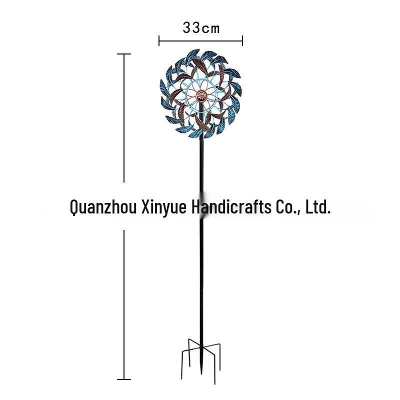 Double-Sided Rotating Wrought Iron Windmill for Outdoor Decoration