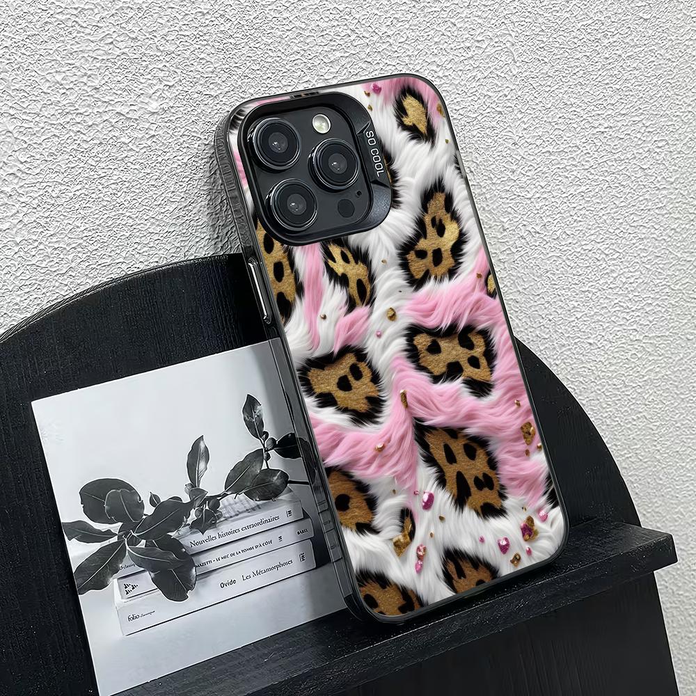 Pink leopard print 2D pattern phone case suitable for iPhone17 16 15 14 13 12 11Pro/Max/Plus anti drop and shockproof back cover