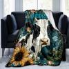 1PC Custom Name Cow Portrait Flowers Flannel Blanket Versatile,all-season Throw Suitable for the Living Room,bedroom,camping,travel,and Gift