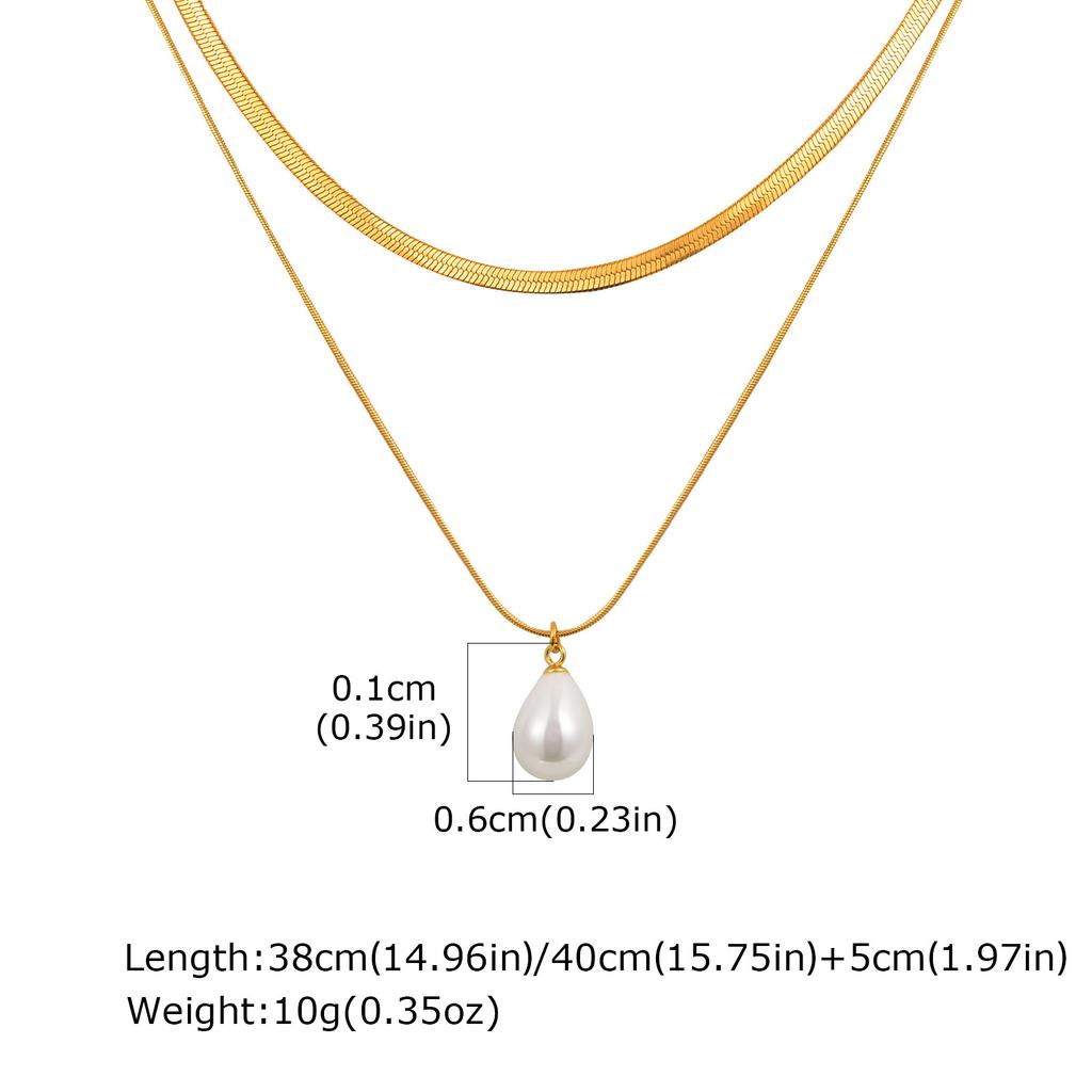 Stainless Steel Water Drop Imitation Pearl Double Layer Stacked Gold Necklace Fashion Jewelry 2076